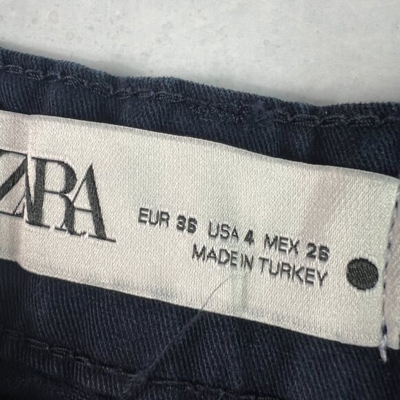 Zara Pants Women's 29x29* High Rise Wide Leg Dark Blue Faded Cargos Tag 4 - Picture 7 of 16
